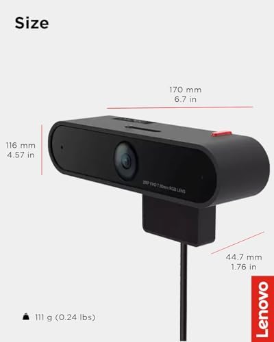 Lenovo HD 1080p Webcam  300 FHD   Black w/ 95  Wide Angle  360  Rotation Pan & Tilt  Dual Microphones  Privacy Shutter