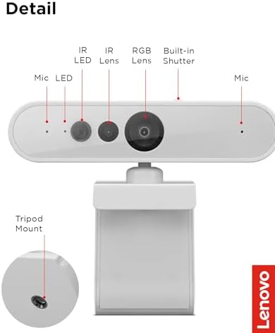 Lenovo HD 1080p Webcam  300 FHD   Black w/ 95  Wide Angle  360  Rotation Pan & Tilt  Dual Microphones  Privacy Shutter