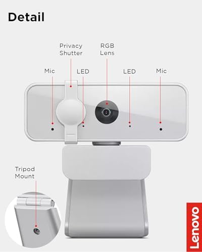 Lenovo HD 1080p Webcam  300 FHD   Black w/ 95  Wide Angle  360  Rotation Pan & Tilt  Dual Microphones  Privacy Shutter