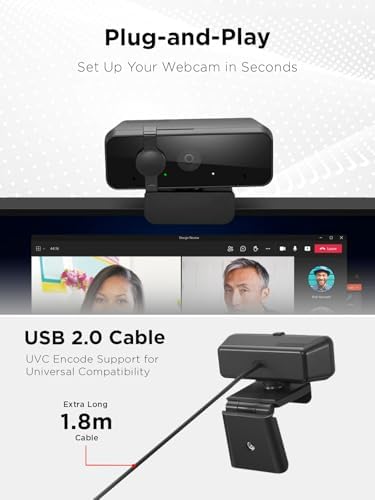 Lenovo HD 1080p Webcam  300 FHD   Black w/ 95  Wide Angle  360  Rotation Pan & Tilt  Dual Microphones  Privacy Shutter