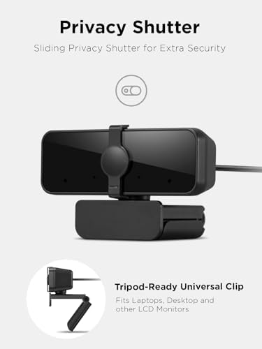 Lenovo HD 1080p Webcam  300 FHD   Black w/ 95  Wide Angle  360  Rotation Pan & Tilt  Dual Microphones  Privacy Shutter