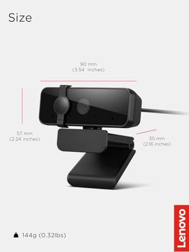 Lenovo HD 1080p Webcam  300 FHD   Black w/ 95  Wide Angle  360  Rotation Pan & Tilt  Dual Microphones  Privacy Shutter