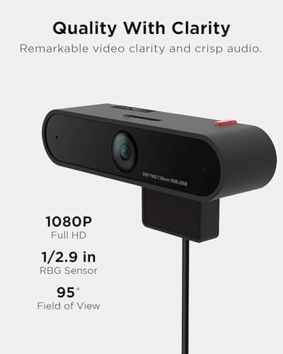 Lenovo HD 1080p Webcam  300 FHD   Black w/ 95  Wide Angle  360  Rotation Pan & Tilt  Dual Microphones  Privacy Shutter