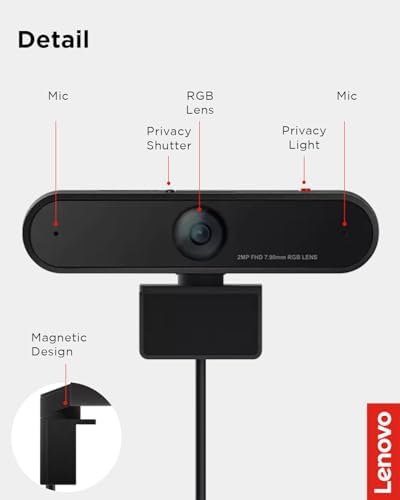 Lenovo HD 1080p Webcam  300 FHD   Black w/ 95  Wide Angle  360  Rotation Pan & Tilt  Dual Microphones  Privacy Shutter