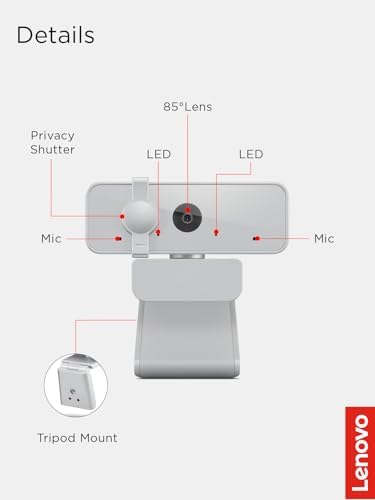 Lenovo HD 1080p Webcam  300 FHD   Black w/ 95  Wide Angle  360  Rotation Pan & Tilt  Dual Microphones  Privacy Shutter