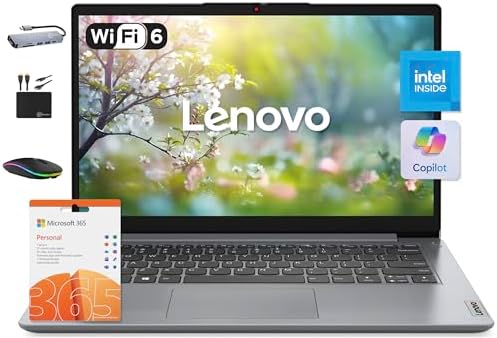 Computadora portátil Lenovo IdeaPad 14" 2025, 12 GB RAM, 884 GB de almacenamiento (256 GB SSD +128 GB eMMC +500 GB Ext), procesador Intel Core, gráficos UHD, batería larga WiFi-6, accesorio Marxsol