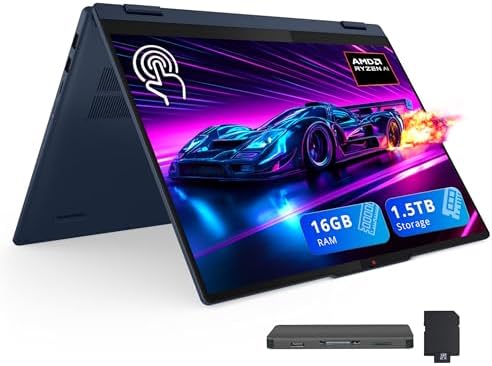 Lenovo IdeaPad 5 2 in 1 16 WUXGA Touchscreen Laptop  AMD Ryzen AI 7 350  16GB LPDDR5X  1 5TB Storage  512GB SSD 1TB Docking Station   AMD Radeon 860M Graphics  Backlit Keyboard  Wi Fi 7  Win 11  Blue