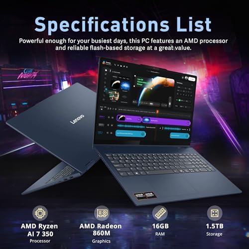 Lenovo IdeaPad 5 2 in 1 16 WUXGA Touchscreen Laptop  AMD Ryzen AI 7 350  16GB LPDDR5X  1 5TB Storage  512GB SSD 1TB Docking Station   AMD Radeon 860M Graphics  Backlit Keyboard  Wi Fi 7  Win 11  Blue