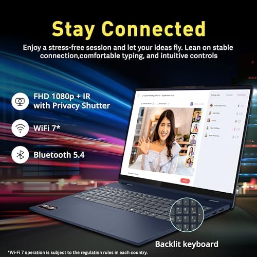 Lenovo IdeaPad 5 2 in 1 16 WUXGA Touchscreen Laptop  AMD Ryzen AI 7 350  16GB LPDDR5X  1 5TB Storage  512GB SSD 1TB Docking Station   AMD Radeon 860M Graphics  Backlit Keyboard  Wi Fi 7  Win 11  Blue