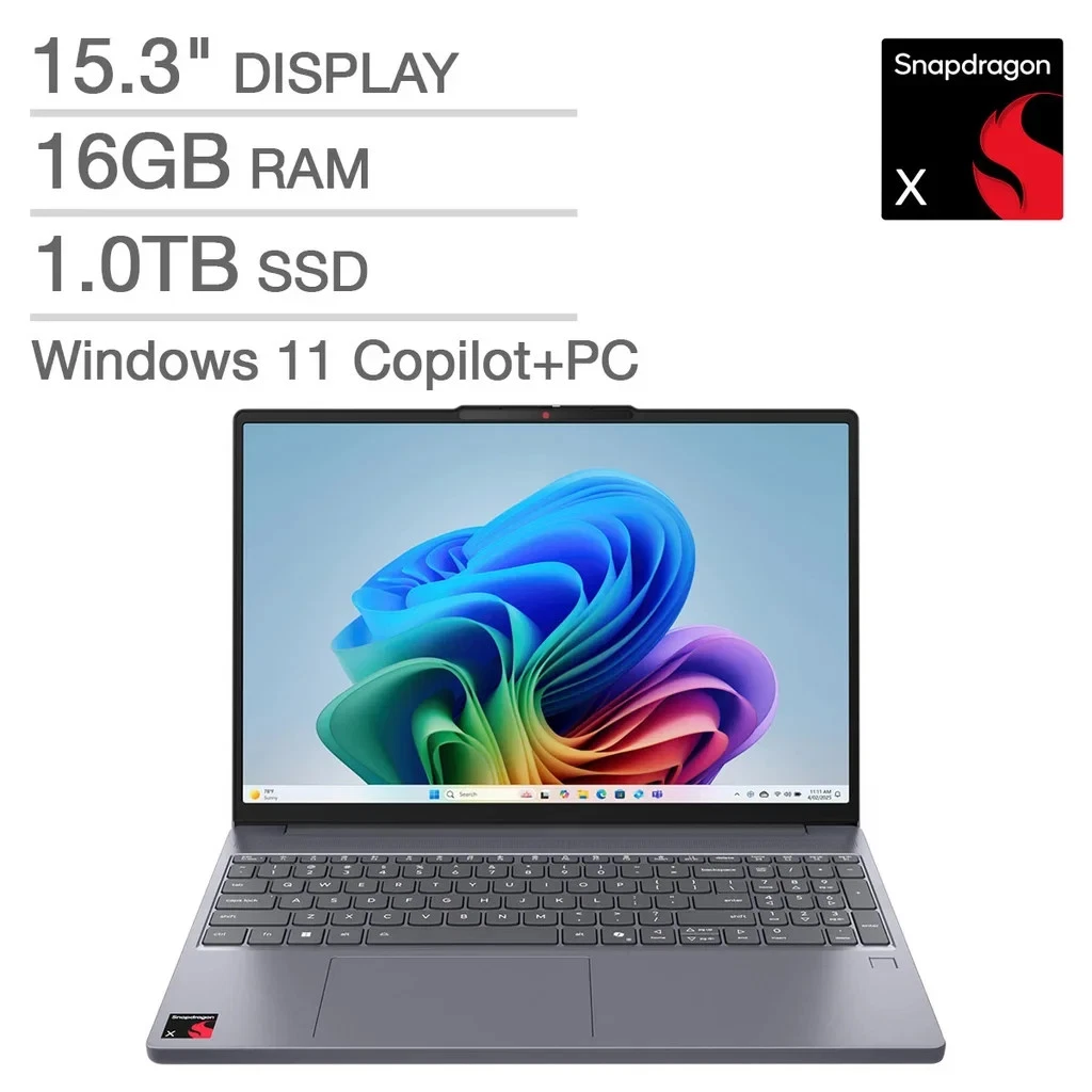 Lenovo IdeaPad Slim 3x 15 3" Touch Snapdragon X 16GB 1TB SSD GRAY 83N30010US