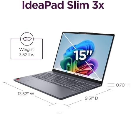 Lenovo IdeaPad Slim 3X   2025   Everyday AI Laptop   Copilot  PC   15 3 WUXGA Display   16 GB Memory   512 GB Storage   Snapdragon  X   Luna Grey