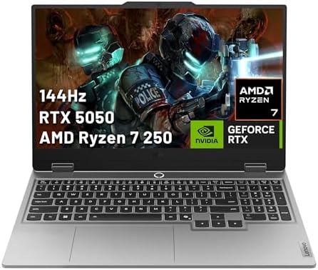 Lenovo LOQ 15 6 FHD 144Hz Gaming Laptop  AMD Ryzen 7 250  GeForce RTX 5050 8GB GDDR7  16GB DDR5  512GB SSD  Backlit Keyboard  Wi Fi 6  Win 11 Pro  Gray  Renewed 