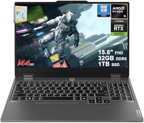 Lenovo LOQ Gaming AI Laptop   15 6 FHD 144Hz  100  sRGB G SYNC    AMD 6 core Ryzen 5 220   16GB DDR5 512GB SSD   GeForce RTX 5050 440 AI Tops   Backlit 5MP Privacy Camera Win11Pro w/DLCA Accessory
