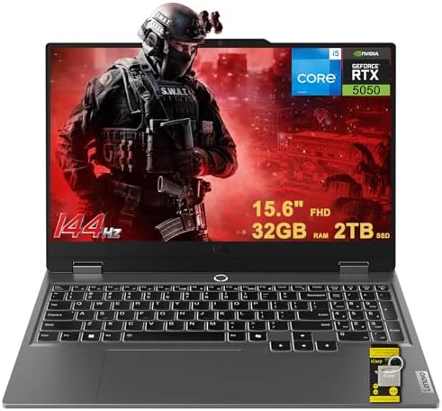 Lenovo LOQ Gaming Laptop 15 6 FHD IPS 144Hz  100  sRGB  G SYNC  Intel 10 core i5 13450HX 16GB RAM 512GB SSD GeForce RTX 5050 DLSS4  440 AI Tops  Backlit Nahimic 5MP Privacy Camera Win11 ICP Hub