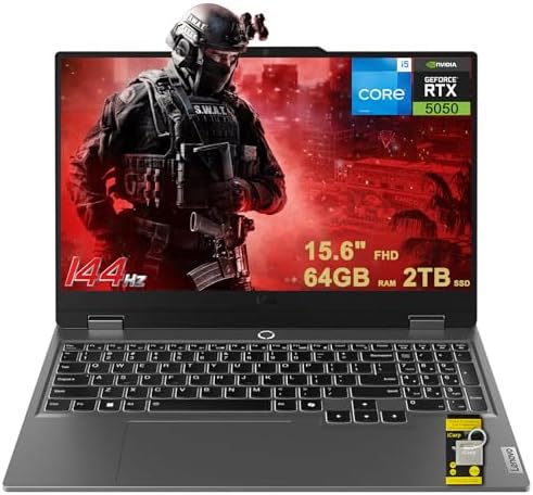 Lenovo LOQ Gaming Laptop 15 6 FHD IPS 144Hz  100  sRGB  G SYNC  Intel 10 core i5 13450HX 16GB RAM 512GB SSD GeForce RTX 5050 DLSS4  440 AI Tops  Backlit Nahimic 5MP Privacy Camera Win11 ICP Hub