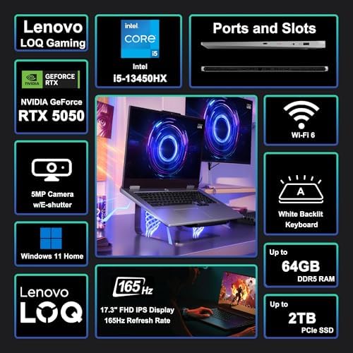 Lenovo LOQ Gaming Laptop 17 3 FHD IPS 165Hz  100  sRGB  G SYNC  Intel 10 core i5 13450HX 16GB RAM 1TB SSD GeForce RTX 5050 DLSS4  440 AI Tops  Backlit Nahimic 5MP Privacy Camera Win11 ICP Hub