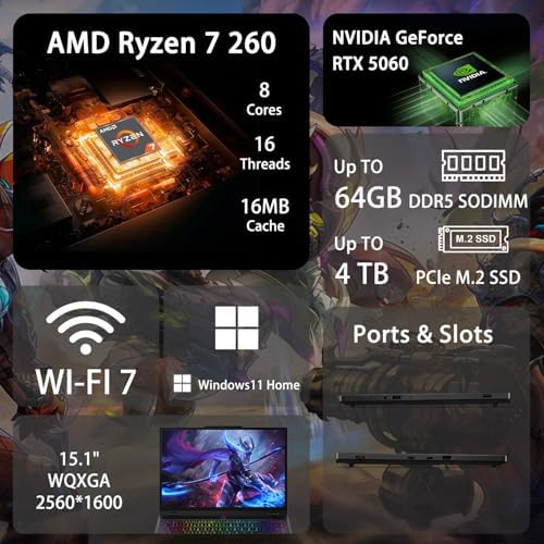 Lenovo Legion 5 15AHP10 RTX 5060 - Laptop para juegos, 15.1 OLED WQXGA (2560 x 1600) 165Hz, AMD Ryzen 7 260 (Beats Intel i7-14700), NVIDIA RTX 5060, 32 GB DDR5 RAM, SSD de 1 TB, Wi-Fi 7, paquete de