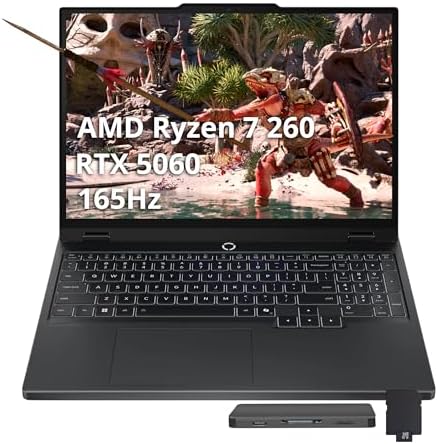 Lenovo Legion 5 15 3 WUXGA 165Hz Gaming Laptop  AMD Ryzen 7 260  GeForce RTX 5060  16GB DDR5  1 5TB Storage  512GB SSD 1TB Docking Station   Backlit Keyboard  HD Camera  Wi Fi 6  Win 11 Pro  Black