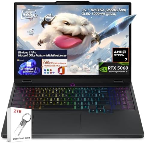 Lenovo Legion 5 Gaming Laptop  Ryzen 7 260  NVIDIA GeForce RTX 5060  15 1 WQXGA  2560x1600  OLED Display  Backlit Keyboard  Wi Fi 7  w/Mouse pad  16GB RAM   1TB PCIe SSD 
