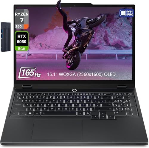 Lenovo Legion 5 Laptop  15 1 WQXGA OLED 165Hz Display  AMD Ryzen 7 260  32GB RAM 1TB PCIe SSD  GeForce RTX 5060  RGB Backlit Keyboard  256gb 9H Docking Station  Wi Fi 7  Windows 11 Pro  Black