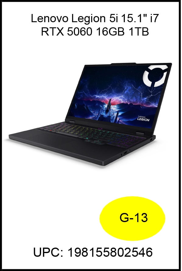 Lenovo Legion 5i 15 1" OLED WQXGA Laptop  Core i7 14700HX  16GB  1TB  NVIDIA  GeForce RTX  5060 8GB  83LY0000US