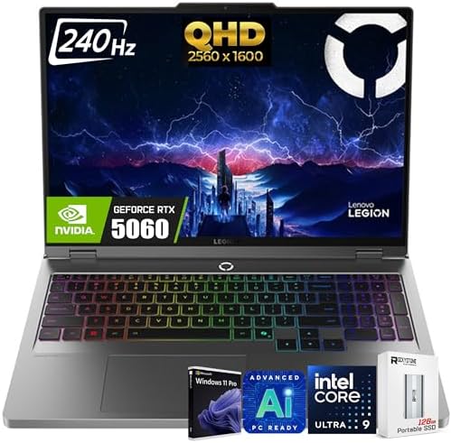 Lenovo Legion 5i 16 AI Gaming Laptop  16 240Hz WQXGA  2560x1600  IPS 500nits  Intel 24 Core Ultra 9 275HX  NVIDIA GeForce RTX 5060 8GB GDDR7  RGB Backlit  WiFi7  Win11 PRO  W/128GB PSD 32GB 1TB SSD