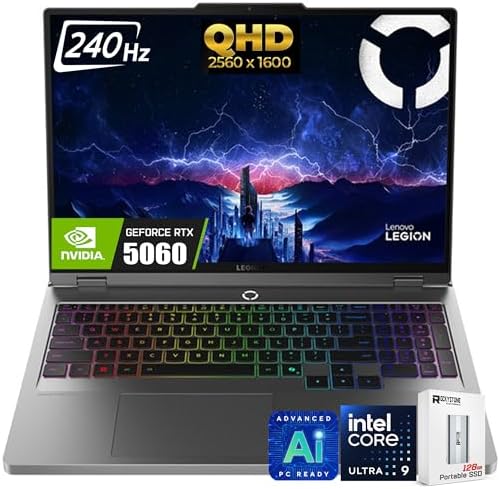 Lenovo Legion 5i 16 AI Gaming Laptop  16 240Hz WQXGA  2560x1600  IPS 500nits  Intel 24 Core Ultra 9 275HX  NVIDIA GeForce RTX 5060 8GB GDDR7  RGB Backlit  WiFi7  Win11 PRO  W/128GB PSD 32GB 1TB SSD