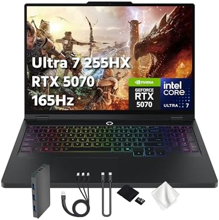 Lenovo Legion Pro 5i 16 WQXGA 165Hz OLED AI Powered Gaming Laptop  Intel 20 Core Ultra7 255HX  GeForce RTX 5070 8GB GDDR7  16GB RAM  1TB PCIe SSD  Backlit  Win 11 Pro  Black  1TB Docking Station