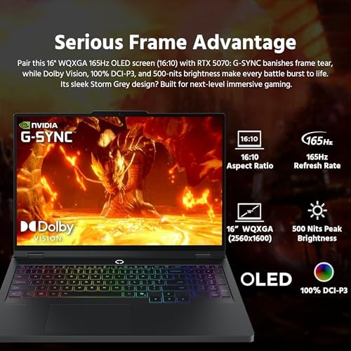 Lenovo Legion Pro 5i 16 WQXGA 165Hz OLED AI Powered Gaming Laptop  Intel 20 Core Ultra7 255HX  GeForce RTX 5070 8GB GDDR7  16GB RAM  1TB PCIe SSD  Backlit  Win 11 Pro  Black  1TB Docking Station