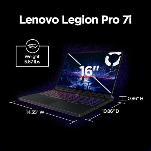 Lenovo Legion Pro 7i   AI Powered Gaming Laptop   Intel  Core Ultra 7 255HX   16 WQXGA PureSight OLED Display   240Hz   NVIDIA  GeForce RTX  5070 Ti   32GB Memory   2TB Storage   PC GamePass