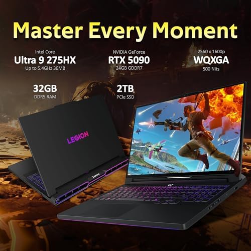 Lenovo Legion Pro 7i AI 16 WQXGA OLED 240Hz Gaming Laptop  Intel Ultra 9 275HX  GeForce RTX 5090 24GB  32GB DDR5  3TB Storage  2TB SSD 1TB Docking Station   Backlit Keyboard  Wi Fi 7  Win 11  Black