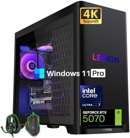 Lenovo Legion Tower 5i Gen 10 Gaming Desktop PC  Intel Core Ultra 7 265F  NVIDIA GeForce RTX 5070 16GB GDDR7  32 GB DDR5 5600MHz  1 TB SSD  Windows 11 Pro  3 Months of PC GamePass  Accessories