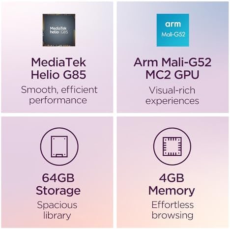 Lenovo Tab One   Lightweight Tablet   up to 12 5 Hours of YouTube Streaming   8 7 HD Display   4 GB Memory   64 GB Storage   MediaTek Helio G85   Includes Folio Case