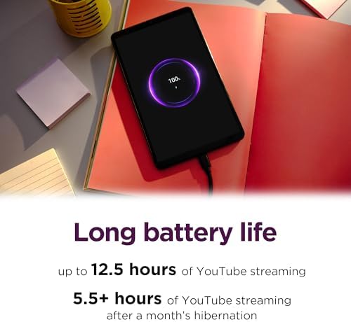 Lenovo Tab One   Lightweight Tablet   up to 12 5 Hours of YouTube Streaming   8 7 HD Display   4 GB Memory   64 GB Storage   MediaTek Helio G85   Includes Folio Case