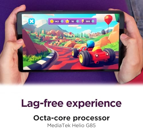 Lenovo Tab One   Lightweight Tablet   up to 12 5 Hours of YouTube Streaming   8 7 HD Display   4 GB Memory   64 GB Storage   MediaTek Helio G85   Includes Folio Case