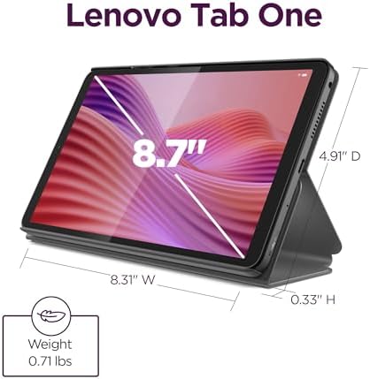 Lenovo Tab One   Lightweight Tablet   up to 12 5 Hours of YouTube Streaming   8 7 HD Display   4 GB Memory   64 GB Storage   MediaTek Helio G85   Includes Folio Case