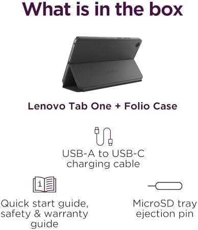 Lenovo Tab One   Lightweight Tablet   up to 12 5 Hours of YouTube Streaming   8 7 HD Display   4 GB Memory   64 GB Storage   MediaTek Helio G85   Includes Folio Case
