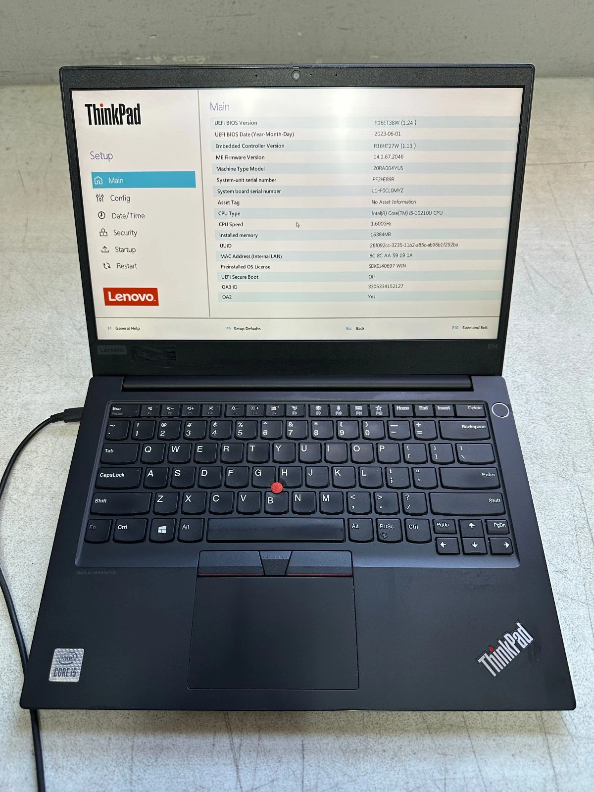 Lenovo ThinkPad E14  i5 10210U   1 60  16GB RAM  Boot to Bio  NO HD/ADAPTER