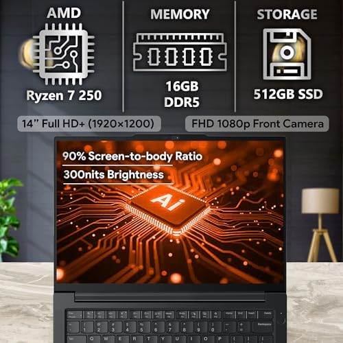 Lenovo ThinkPad E14 Gen 7 14 FHD  Display  AMD Ryzen 7 250  Beats Core 7 240H   16GB DDR5 RAM  512GB SSD PCIe  Backlit KB  WiFi 6E   BT  RJ 45  FHD Webcam  Windows 11 Pro  AI Business Laptop   Black