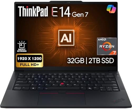 Lenovo ThinkPad E14 Gen 7 14 FHD  Display  AMD Ryzen 7 250  Beats Core 7 240H   16GB DDR5 RAM  512GB SSD PCIe  Backlit KB  WiFi 6E   BT  RJ 45  FHD Webcam  Windows 11 Pro  AI Business Laptop   Black