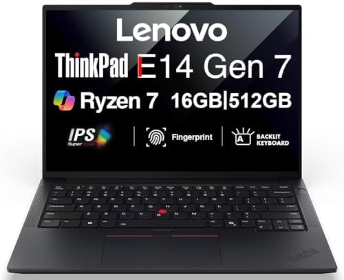 Lenovo ThinkPad E14 Gen 7 AI Business Laptop 14 FHD  Display  AMD Ryzen 7 250  Beat Ryzen 5 7535U   16GB DDR5  512GB SSD  Copilot  Backlit  Fingerprint  5M RGB Webcam  Thunderbolt 4  Win11Pro   2026