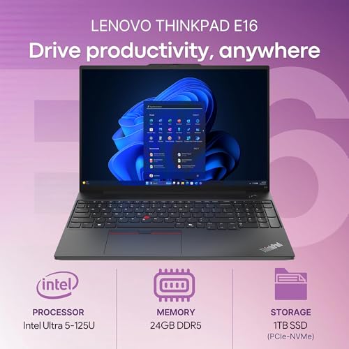 Lenovo ThinkPad E16 Gen 2  FHD  16 Display  Intel Ultra 5 125U  24GB RAM  1TB NVMe  FPR  Backlit Keyboard  WiFi 6E   BT  RJ 45  FHD Webcam  Win 11 Pro  AI Business Laptop