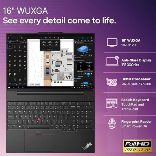Lenovo ThinkPad E16 Gen 2 Business Laptop Computer  AMD 8 Core Ryzen 7 7735HS  Beat i7 1355U   32GB DDR5 RAM  1TB PCIe SSD  16 FHD   WiFi 6  Backlit KB  Fingerprint Reader  Windows 11 Pro  Vent Hear