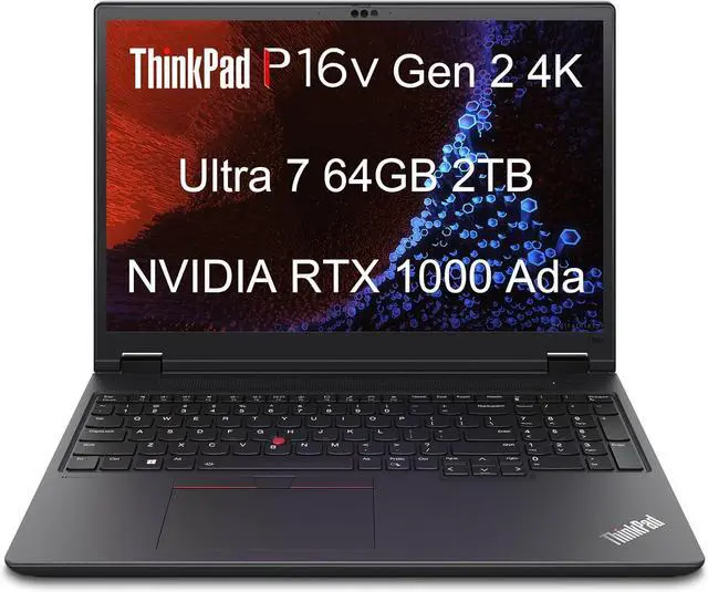 Lenovo ThinkPad P16v Gen 2 Mobile Workstation Laptop 16" 4K UHD 16 10  100  DCI P3  NVIDIA RTX 1000 Ada 6GB  Intel Ultra 7 155H  64GB DDR5 RAM  2TB SSD   2 x Thunderbolt 4  5MP IR Webcam  Win 11 Pro
