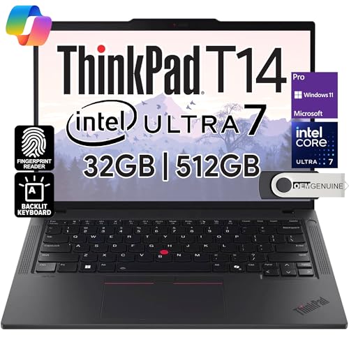 Lenovo ThinkPad T14 Gen 5 Business Laptop 14 FHD  IPS  Intel Ultra 7 155U  32GB DDR5 RAM  512GB SSD  5MP Webcam  Fingerprint  Backlit  Wi Fi 6E  2 Thunderbolt 4  AI PC  W11P