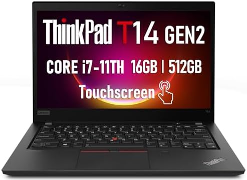 Lenovo ThinkPad T14 Gen 2 Business Touchscreen Laptop i7  14 Full HD  1920 x 1080  PC  11th Gen Quad Core i7 1185G7 Up to 4 8GHz  16GB DDR4 RAM  512GB SSD  Backlit Keyboard  Windows 11 Pro  Renewed