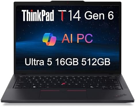 Lenovo ThinkPad T14 Gen 6 Business Laptop  14 FHD   Intel 12 Core Ultra 5 225U  > Ultra 7 155U   32GB DDR5 RAM  1TB SSD   Backlit  Fingerprint Reader  5MP Webcam  Thunderbolt 4  Win 11 Pro  AI PC