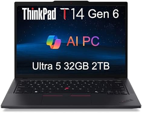 Lenovo ThinkPad T14 Gen 6 Business Laptop  14 FHD   Intel 12 Core Ultra 5 225U  > Ultra 7 155U   32GB DDR5 RAM  1TB SSD   Backlit  Fingerprint Reader  5MP Webcam  Thunderbolt 4  Win 11 Pro  AI PC