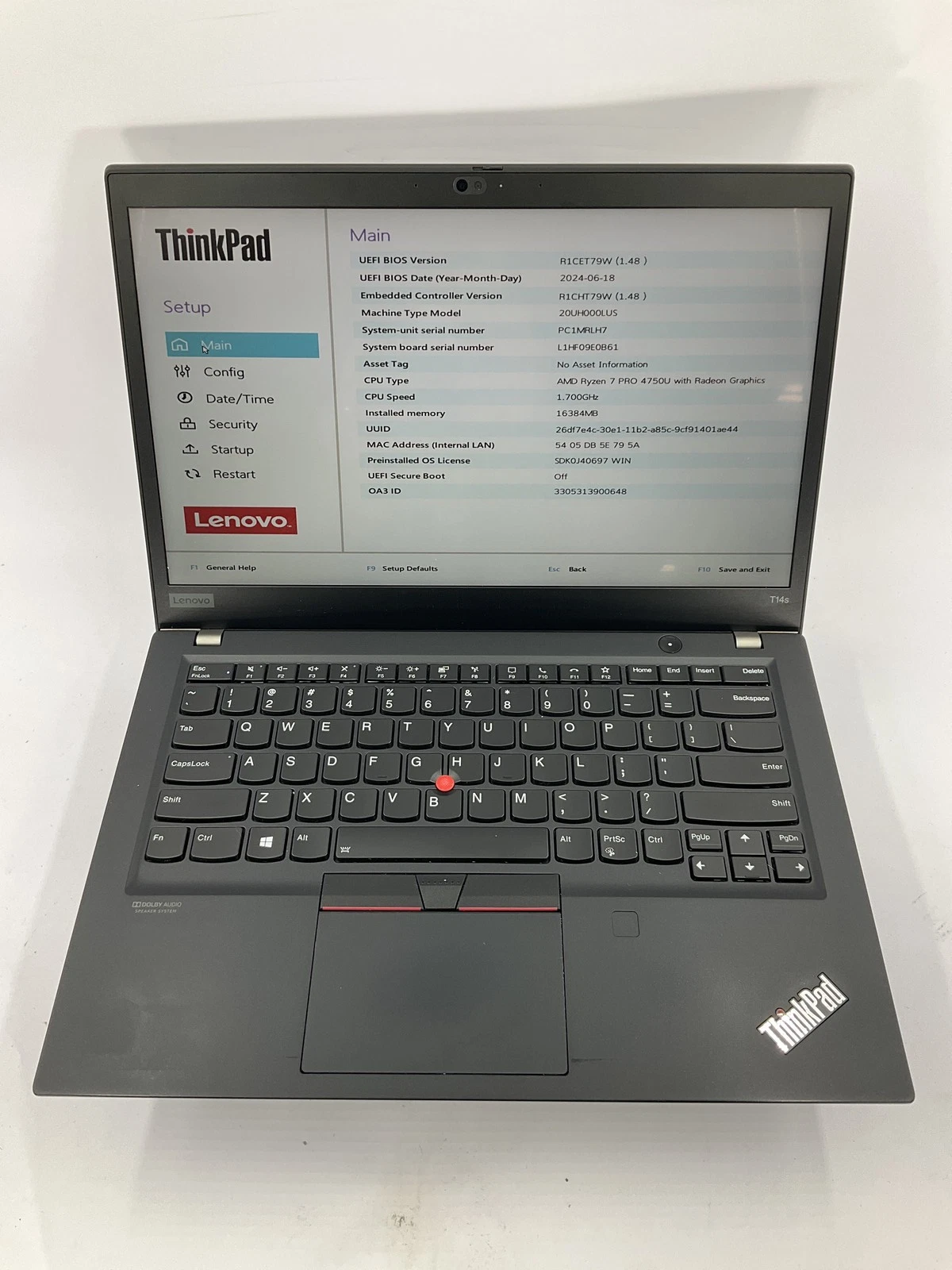 Lenovo ThinkPad T14s 14" Touch AMD Ryzen 7 Pro 4750U 512GB 16GB B Win 11 Pro