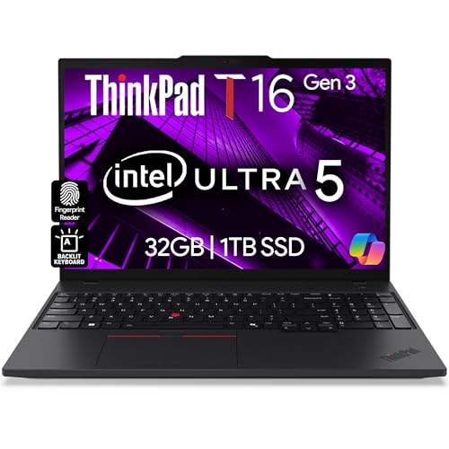 Lenovo ThinkPad T16 Gen 3 Business Laptop 16  FHD  Display  Intel Ultra 5 125U  Beats i7 1355U   32GB DDR5 RAM  1TB SSD  5MB Webcam  WiFi 6E   BT  RJ 45  HDMI  Win 11 Pro  3 Yr Wty  AI Copilot   Black